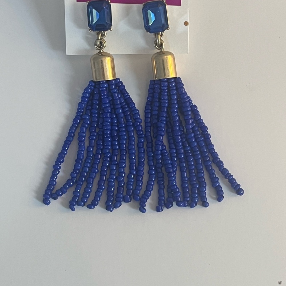 J. Crew Factory Royal Blue Beaded Tassel Earrings